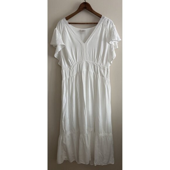 Knox Rose White Tiered Lace Maxi Dress Romantic Flutter Sleeves Large Boho Fairy - Picture 1 of 15